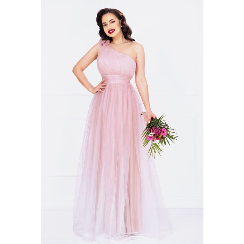 Rochie De Seara Kendra Lunga Rose In Degrade Eleganta Din Tulle Cu