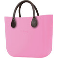 O bag geanta roz MINI Pink cu manere scurte maro din piele sintetica