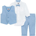 Cool Club, Set pentru baieti, Body-camasa cu maneca lunga, Papion pentru baieti, Vesta, Pantaloni, alb-albastru