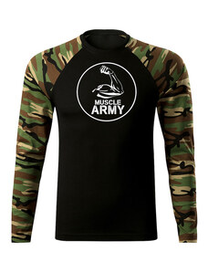 DRAGOWA Fit-T tricou cu mânecă lungă muscle army biceps, woodland 160g/m2