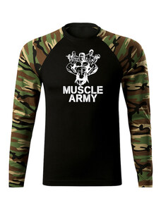 DRAGOWA Fit-T tricou cu mânecă lungă muscle army team, woodland160g/m2
