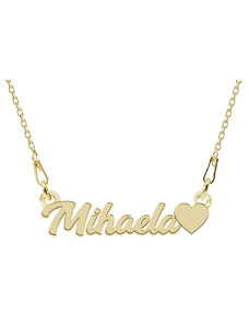 BijuBOX - Cadou mama Colier personalizat numele Mihaela cu inimioara din argint 925 placat cu aur galben 24 karate