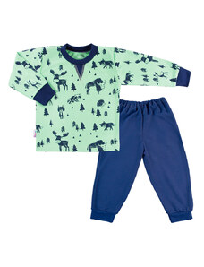 EEVI Pijama doua piese, bumbac 100%, Verde Albastru, Trip