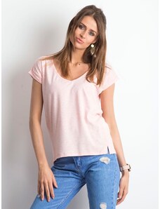 Fashionhunters Un tricou din bumbac melanj cu gât roz în v