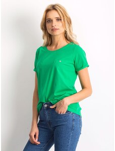 Fashionhunters Tricou de bază din bumbac verde pentru femei