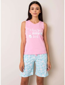 Fashionhunters Pijamale roz și albastre cu imprimeu