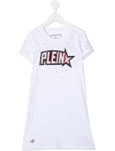 Philipp Plein Junior Plein Star embellished T-shirt dress - White