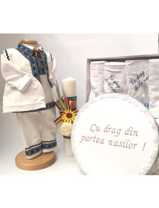 Magazin Traditional Set Traditional Botez - Costumas baietel Trusou Cutie pentru trusou Lumanare Albastru