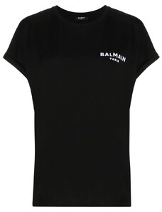 Balmain small flocked logo T-shirt - Black