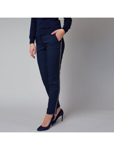 Willsoor Pantaloni de culoare albastru închis pentru femei, cu o dungă gri pe lateral 12219