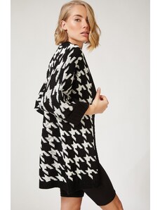 Happiness İstanbul Women's Black and White Patterned Loose Knitwear Cardigan