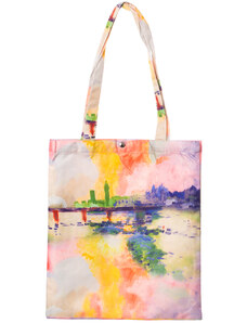 Shopika Geanta shopper din material textil, imprimeu inspirat dintr-un peisaj al unui lac