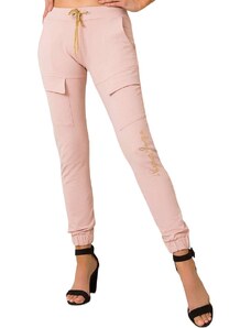 Basic Pantaloni de trening roz pentru femei cu inscripţie buzunare