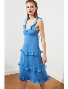 Trendyol Blue Ruffled Chiffon Dress
