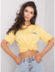 Fashionhunters Tricou galben pentru femei cu broderie