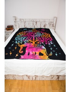 Maya Shop Cuvertura single neagra cu elefant si copac multicolor