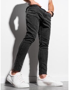 Ombre Pantaloni bărbătești din denim marmorat cu picior brut SLIM FIT - negru V3 OM-PADP-0146