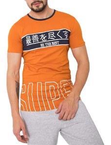 Basic Tricou bărbătesc portocaliu cu imprimeu