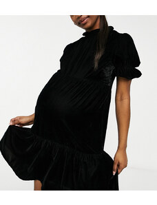 Violet Romance Maternity tiered velvet mini dress-Black
