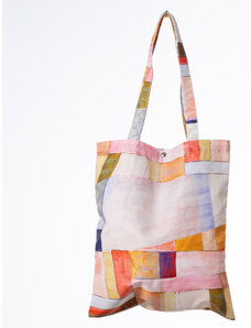 Shopika Geanta shopper din material textil, imprimeu geometric pastelat