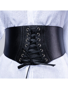 Shopika Centura neagra corset, lata din piele ecologica cu siret si capse mici