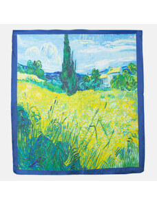 Shopika Esarfa patrata cu o singura fata imprimata cu o reproducere dupa Camp de grau si chiparosi de Van Gogh