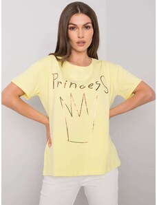 Fashionhunters Tricou galben din bumbac pentru femei cu imprimeu