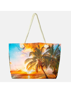 Shopika Geanta de plaja din material textil, cu peisaj tropical