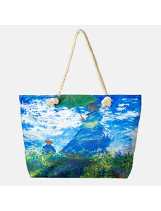 Shopika Geanta de plaja din material textil, cu reproducere dupa Claude Monet Femeia cu umberala de soare