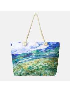 Shopika Geanta de plaja din material textil, imprimata cu reproducere dupa tablou cu lanuri de Van Gogh