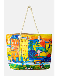 Shopika Geanta de plaja din material textil, dupa tablou celebru cu case multicolore
