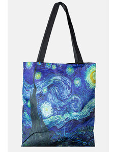 Shopika Geanta shopper din material textil, cu imprimeu inspirat din pictura Noapte Instelata a lui Vincent Van Gogh