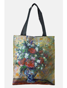 Shopika Geanta shopper din material textil, cu imprimeu inspirat dintr-o pictura cu flori albe si rosii