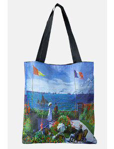 Shopika Geanta shopper din material textil, imprimata cu reproducere dupa un peisaj cu cafenea in port