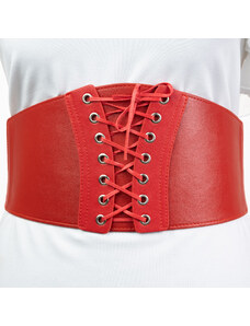 Shopika Centura rosie corset, lata, din piele ecologica cu siret si capse mici