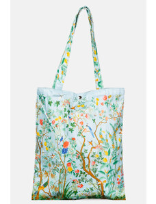 Shopika Geanta shopper din material textil satinat, cu imprimeu floral cu pasari