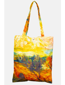 Shopika Geanta shopper din material textil satinat, cu imprimeu inspirat din pictura a lui Vincent Van Gogh