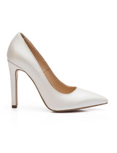 MariaB Pantofi dama stiletto din piele naturala alb sidef CA03, 35