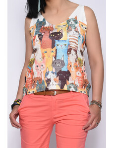 Urbanelle Top tricotat cu imprimeu colorat cu pisici