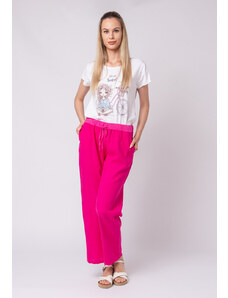 Urbanelle Pantaloni roz -fucsia din in, largi cu snur in talie din acelasi material