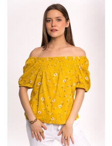 Maya Shop Bluza galbena cu floricele si elastic