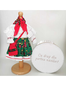 Ie Traditionala Set Botez Traditional , Costum Traditional Fetite Floral 2 - 2 piese costumas si cutie botez