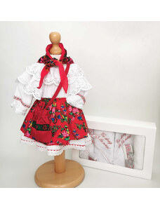 Ie Traditionala Set Botez Traditional , Costum Traditional Fetite Floral - 2 piese costumas si trusou brodat