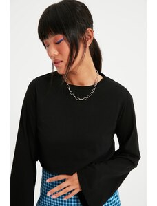 Trendyol Black Loose Crop tricotate T-Shirt