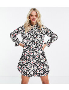 Pieces Petite exclusive high neck smock dress in black floral-Multi