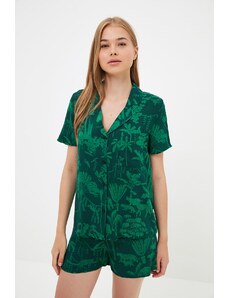 Trendyol verde tropicale cu model țesute pijamale Set
