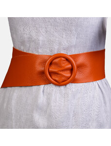 Shopika Curea portocalie din piele naturala cu latime de 7 cm, catarama rotunda imbracata in piele