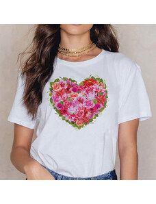 Kartier Tricou Dama Alb Red And Pink Flowers Heart