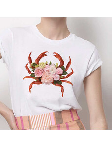 Kartier Tricou Dama Alb Floral Crab