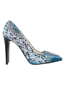 Pantofi eleganti dama, din piele naturala albastra animal print, Diane Marie